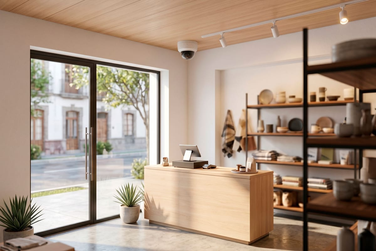 Sistema de cámaras CCTV 4K instalado en un local comercial con grabador NVR
